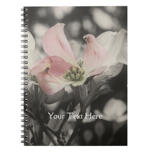 Pink Dogwood Flower In Black And White Notebook (Front)