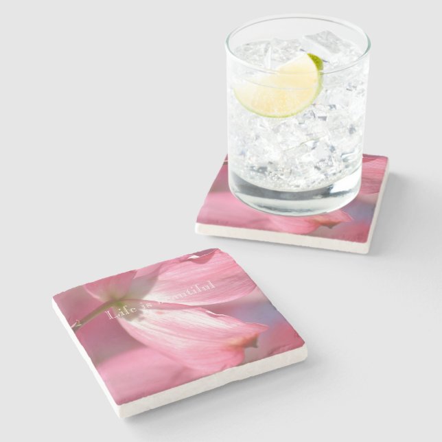 Pink Dogwood Flowers Stone Coaster (Side)