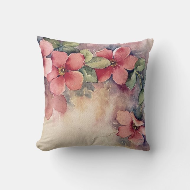 Pink Dogwood Watercolor Cushion (Front)