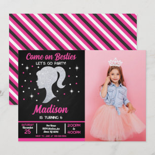 Pink Doll Besties Fashion Party Photo Birthday  Invitation