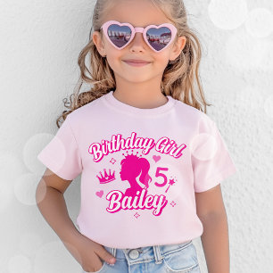 Pink Doll Birthday Girl T-Shirt, Cute Kids Name T-Shirt