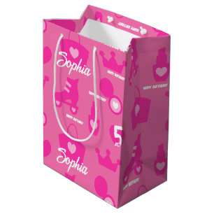 Pink Doll Birthday Party, Custom Age, Custom Name Medium Gift Bag