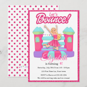 Pink Doll Bounce House Birthday Invitation