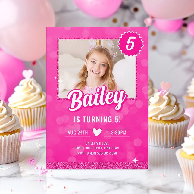Pink Doll Fashion Party Birthday Invitation (Pink Doll Birthday Invitation)