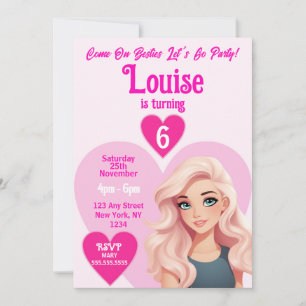 Pink Doll Girl Besties Birthday Party Invitation