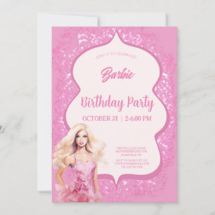 Pink Doll  Girl Birthday Party Invitation