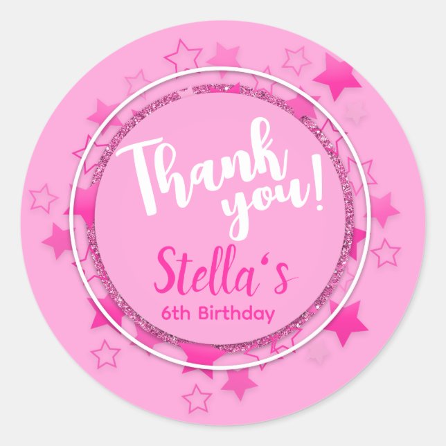 Pink Doll Party, Girl Birthday Favour Classic Round Sticker (Front)