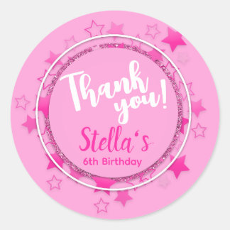 Pink Doll Party, Girl Birthday Favour Classic Round Sticker