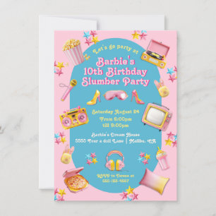 Pink Doll Toys Slumber Sleepover Birthday Party Invitation