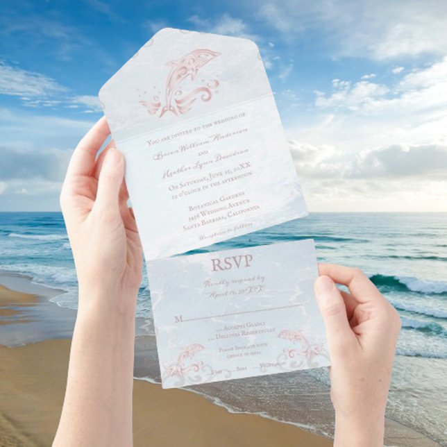 Pink Dolphin All in One Wedding Invite (Pink Dolphin All in One Wedding Invite)