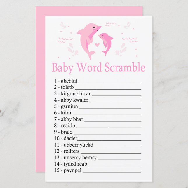 Pink Dolphin Baby word scramble game (Front/Back)