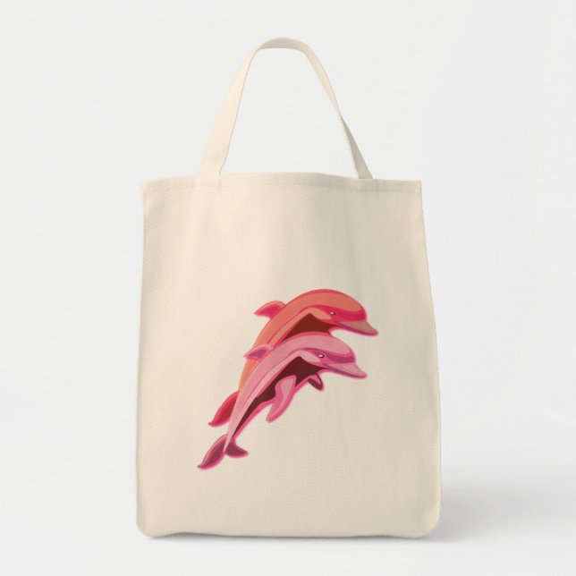 Pink Dolphin Design Grocery Tote Bag (Front)