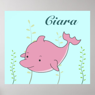 Pink Dolphin Girls Name Personalised Room Poster