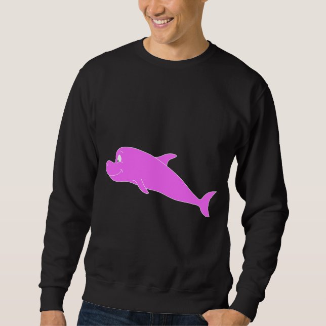 Pink Dolphin on Black. Sweatshirt (Front)