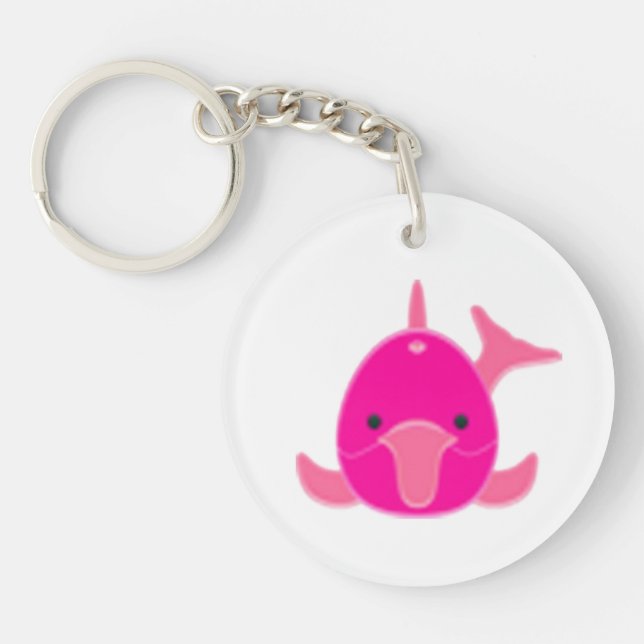 Pink Dolphin on White Background Keychain (Front)