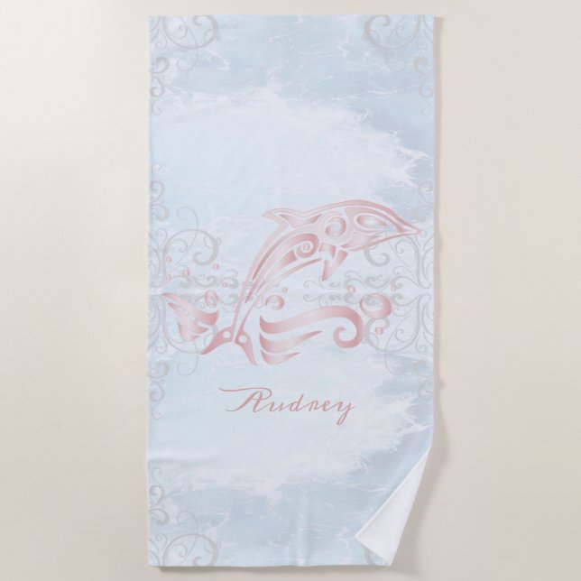 Pink Dolphin Personalised Beach Towel (Front)