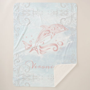 Pink Dolphin Personalised Sherpa Blanket