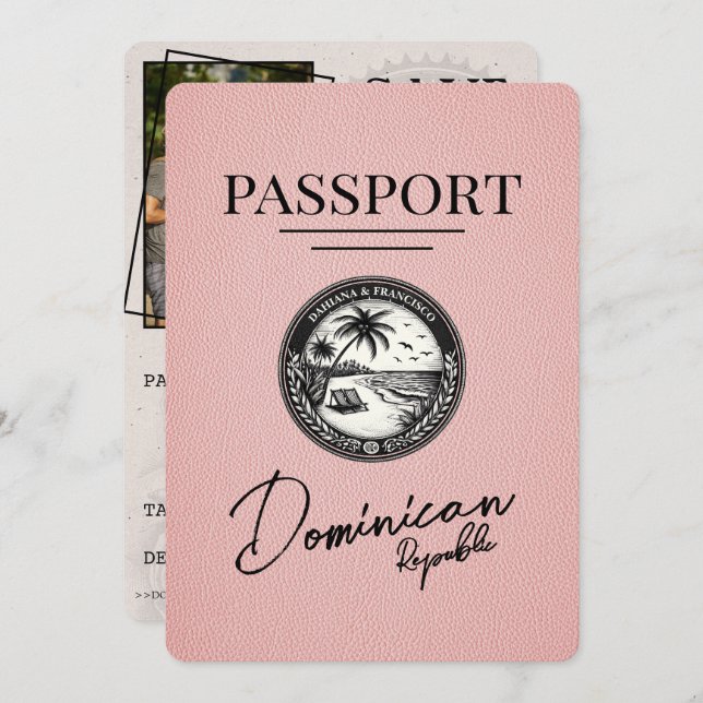 Pink Dominican Republic Passport Save The Date (Front/Back)