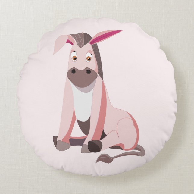 Pink Donkey Funny Round Pillow (Front)