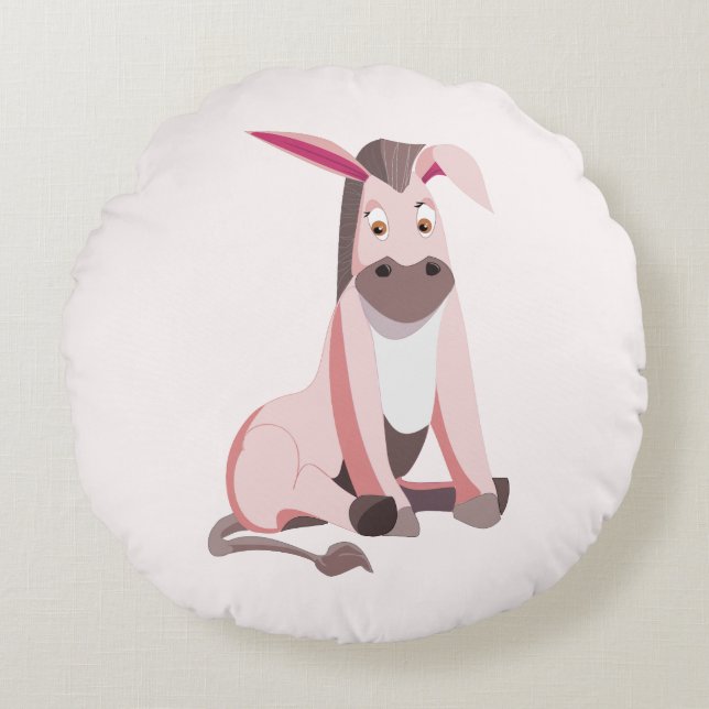 Pink Donkey Round Pillow (Front)