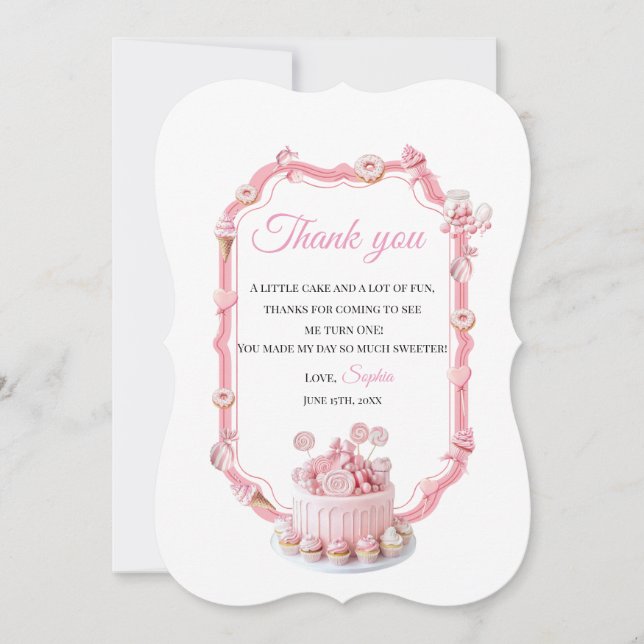 Pink Donut Candy Theme Thank You Card (Front)