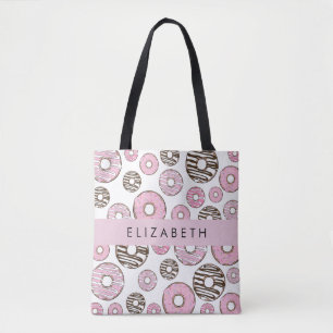 Pink Donuts, Brown Donuts, Sprinkles, Your Name Tote Bag