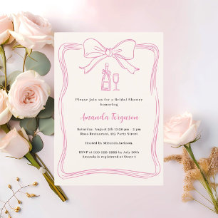 Pink doodle bow cream champagne Bridal Shower Invitation