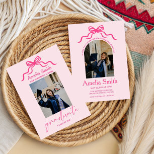 Pink doodle Bow Graduation Class of 2026 Photo Invitation
