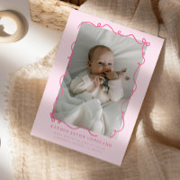 Pink Doodle Bows Frame Birth Announcement Photo