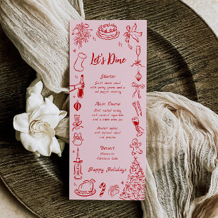 Pink Doodle Christmas Menu Quirky Fun Holiday Menu