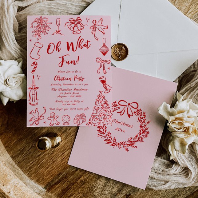Pink Doodle Christmas Party Invitation Quirky Fun (Creator Uploaded)