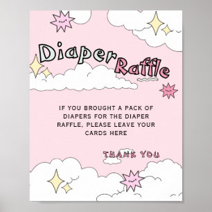 Pink Doodle Cloud Nine Diaper Raffle Poster