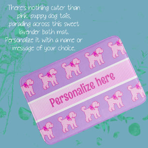 Pink Doodle Dog Lavender Personalised Bath Mat