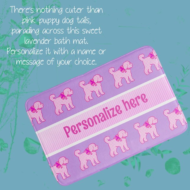 Pink Doodle Dog Lavender Personalised  Bath Mat (So cute for baby or kiddos.)