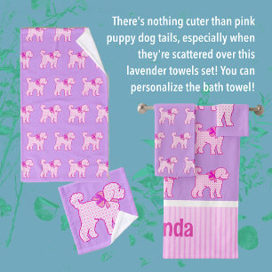 Pink Doodle Dog Lavender Personalised Bath Towel Set
