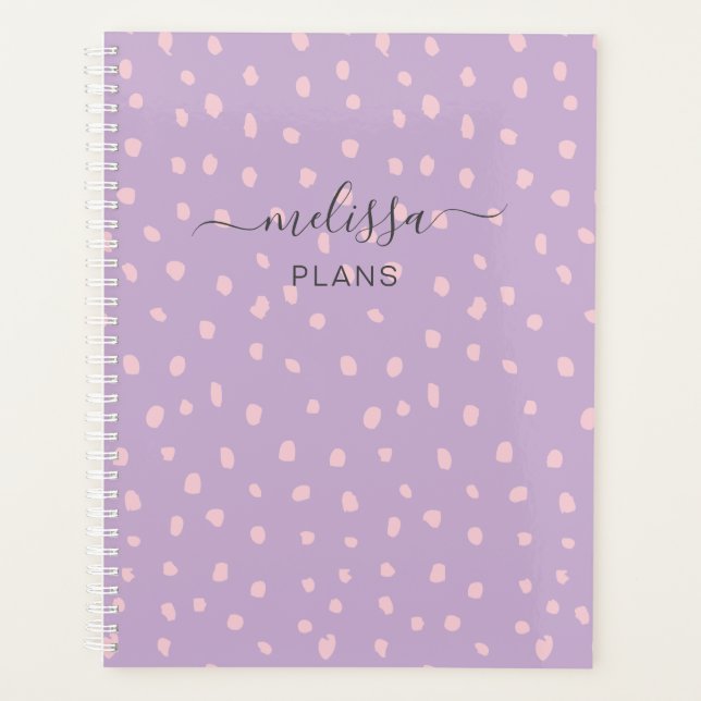 Pink doodle dots personalised planner (Front)