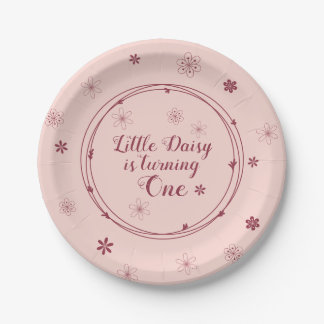 Pink Doodle Floral 1st Birthday  Paper Plate
