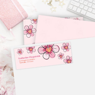 Pink Doodle Flower Baby Shower Return Address Return Address Label