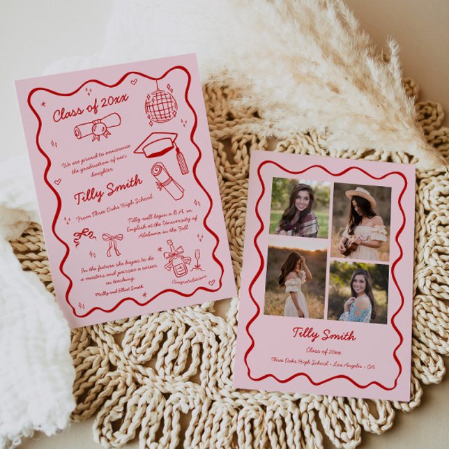 Pink Doodle Graduation Announcement Girl 4 Photos  (Creator Uploaded)