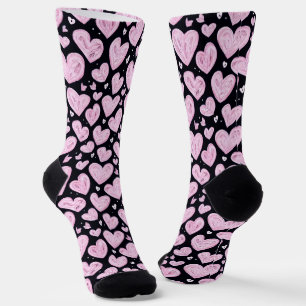 Pink Doodle Heart Socks