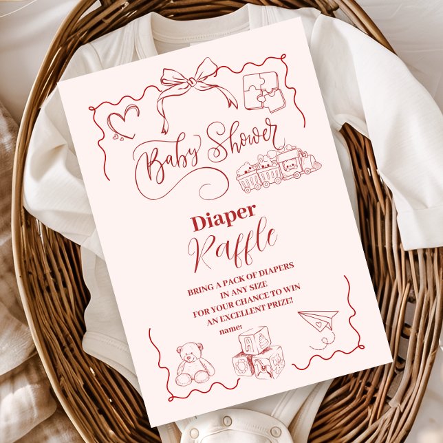 Pink Doodle Toys Bow Baby Shower Diapper Raffle  Enclosure Card (Creator Uploaded)