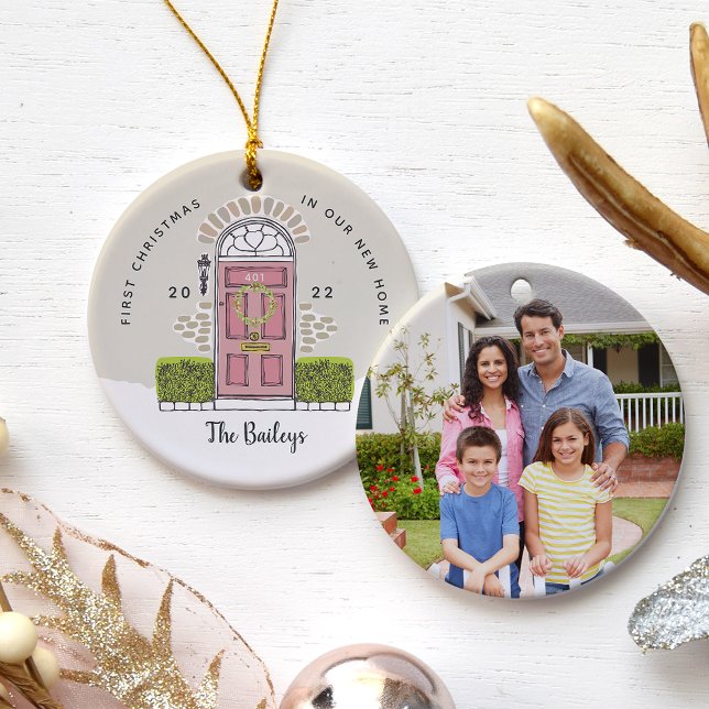  Pink Door First Christmas in Our New Home Ceramic Ornament (Creator Uploaded)