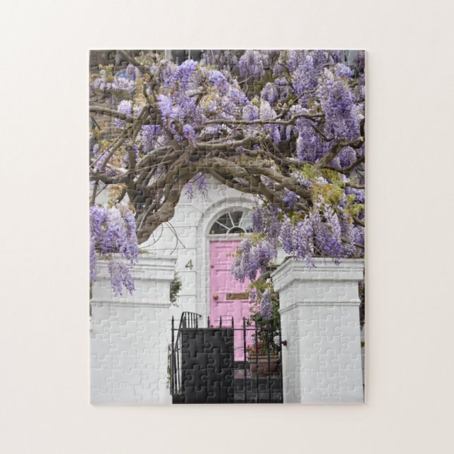 Pink Door Purple Wisteria Flowers London UK Jigsaw Puzzle (Vertical)