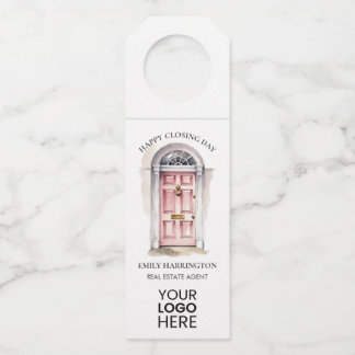 Pink Door Watercolor Closing Real Estate Agent Bottle Tag