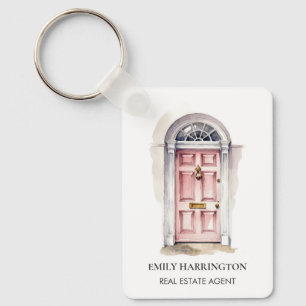 Pink Door Watercolor Logo Real Estate Agent Key Ring