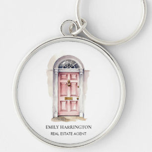 Pink Door Watercolor Logo Real Estate Agent Key Ring