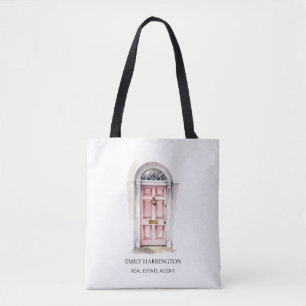 Pink Door Watercolor Logo Real Estate Agent Tote Bag