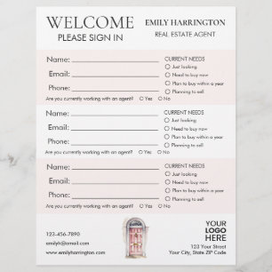 Pink Door Watercolor Sign In Sheet Real Estate