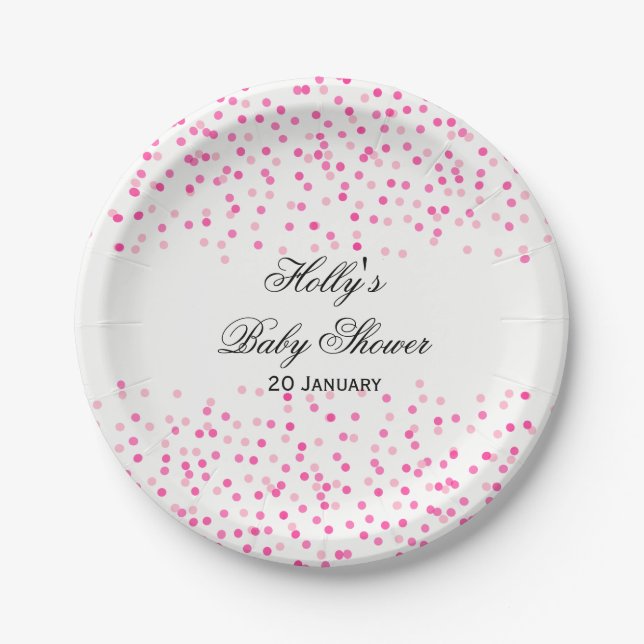 Pink Dot Baby Shower Plates, Confetti Party Plates (Front)