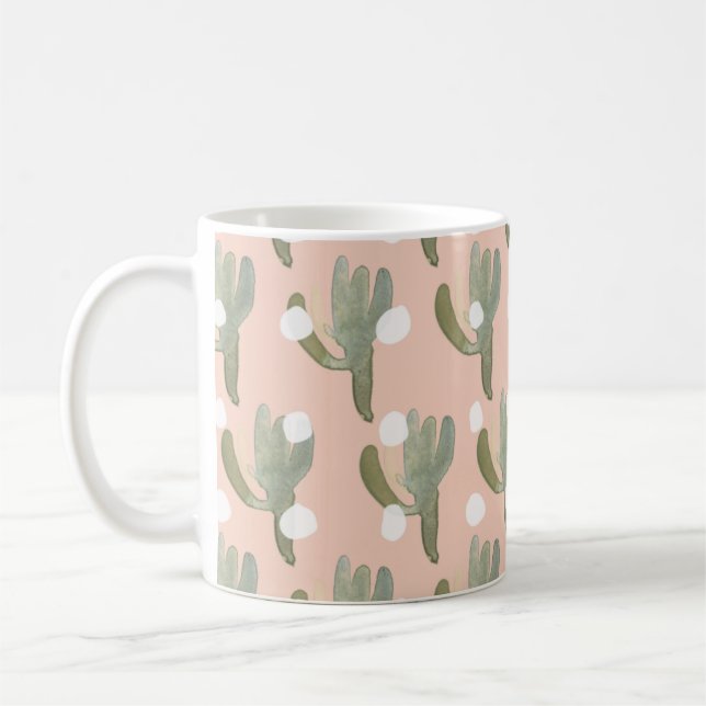 pink dot cactus pattern coffee mug (Left)